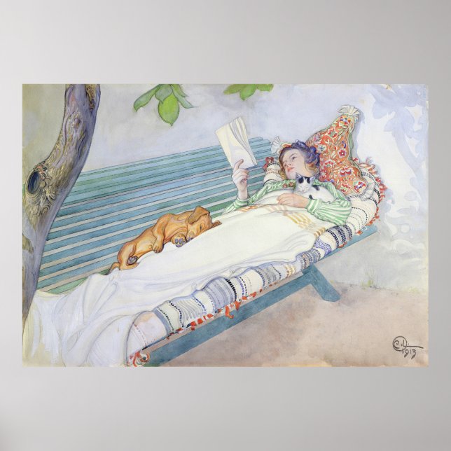 Poster Mulher atirada em um banco de Carl Larsson (Frente)