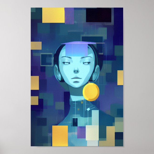 Poster Mulher Azul: Uma Bela Peça de Arte Abstrato (Frente)