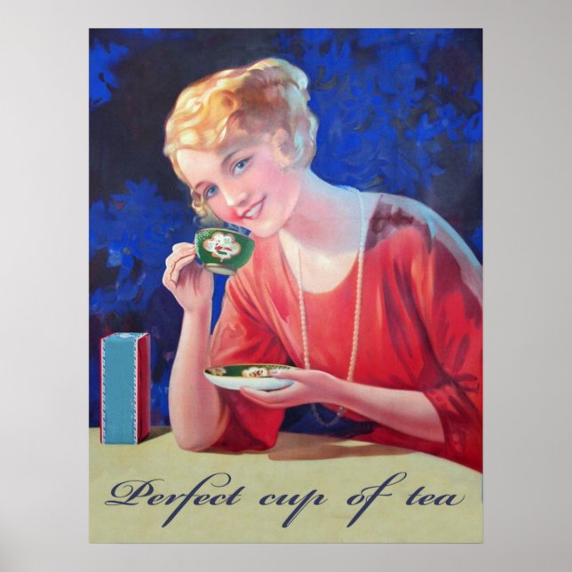 Poster Mulher bebendo xícara perfeita de chá, vintage (Frente)