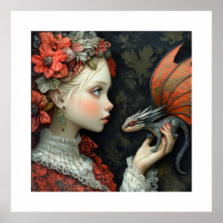 Poster Mulher Boêmia com um Pequeno Dragão na Mão