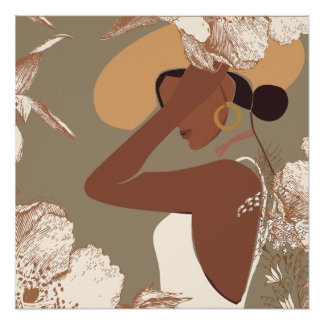 Pôster Mulher Boho com Arte de Linha Floral Estética Neut