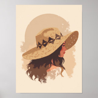 Poster Mulher-boho com Woven Hat Wall Art