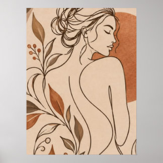 Poster Mulher Boho Minimalista Arte de Linha e Sol de Ter