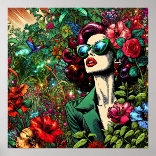 Poster Mulher Bonita no Jardim de Flores