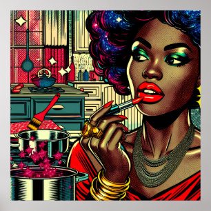 Poster Mulher Bonita Passando Brilho Labial