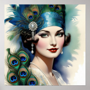 Poster Mulher Bonita Pavão dos Anos Vinte Ruidosos
