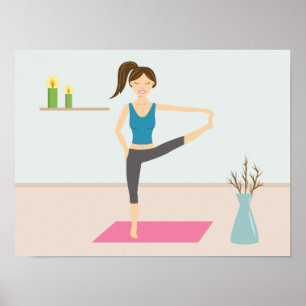 Poster Mulher bonito Praticando Yoga Em Uma Sala De Na mo