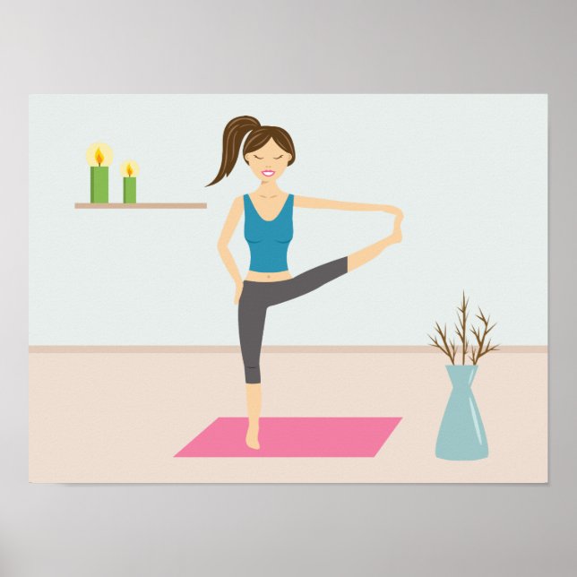 Poster Mulher bonito Praticando Yoga Em Uma Sala De Na mo (Frente)