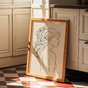 Poster Mulher Botânica Minimalista Arte em Linha Floral
