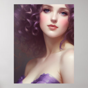 Poster Mulher Cabeleira Curly em Roxo