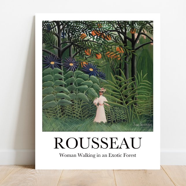 Poster Mulher caminhando em uma floresta exótica Henri Ro (Escape to Paradise: Rousseau's "Exotic Forest." Vivid art poster)