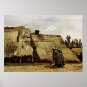 Pôster Mulher Camponesa Cavando Casa de Vincent van Gogh