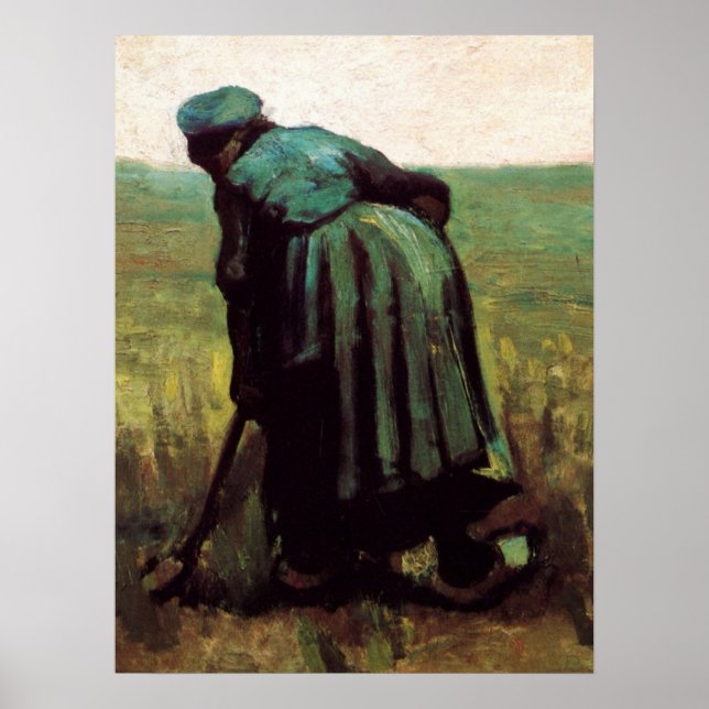 Pôster Mulher Camponesa Cavando por Vincent van Gogh (Frente)