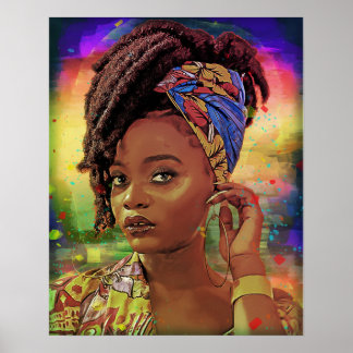 Poster Mulher Caribe Negra com Dreads