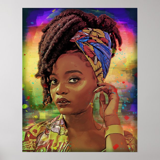 Poster Mulher Caribe Negra com Dreads (Frente)