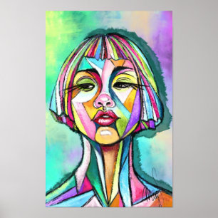 Poster Mulher Cartaz Estilo Arte Cubismo