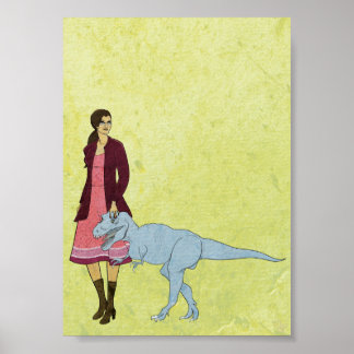 Poster Mulher Catálogo e Dinossauro 5x7