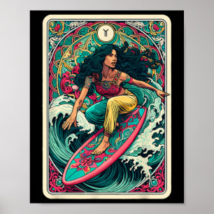 Poster Mulher Colorida Ondulação de Surfista Cartão Tarot