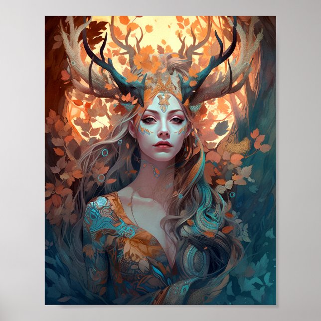 Poster Mulher com Antlers Fantasy Art (Frente)