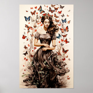 Poster - Mulher com Borboletas Arte Borboleta