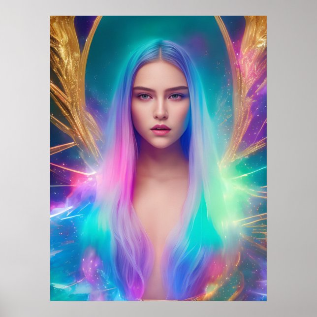 Poster Mulher com cabelo azul e roxo (Frente)