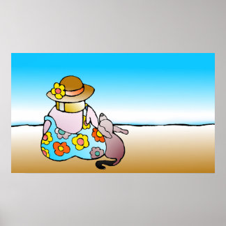 Poster Mulher com cão no mar - Frau mit Hund am Meer