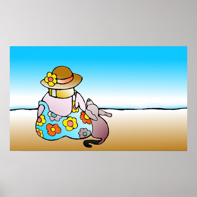 Poster Mulher com cão no mar - Frau mit Hund am Meer (Frente)