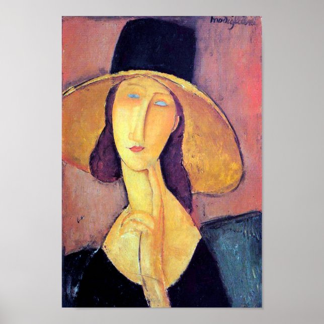 Poster Mulher com chapéu grande, Modigliani (Frente)