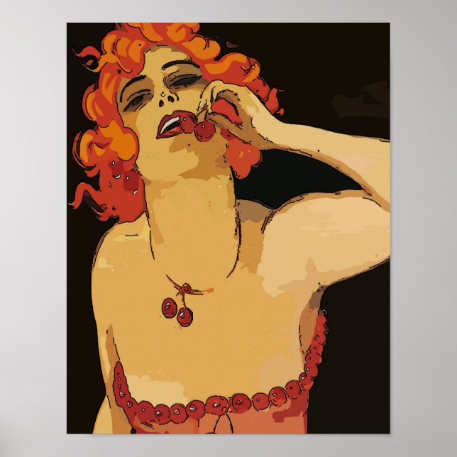 Poster Mulher com Cherries, Vintage (Frente)