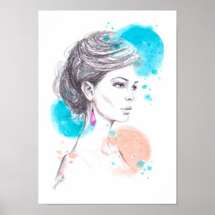 Poster Mulher com desenho ilustrativo de moda de brinco