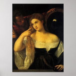 Pôster Mulher com Espelho de Titian, Renascença Vintage