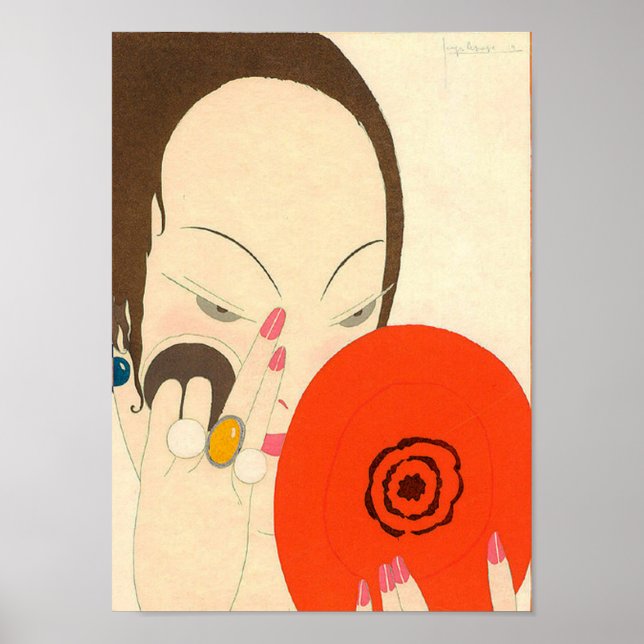 Poster MULHER COM ESPELHO VERMELHO Makeup de Beauty Fashi (Frente)