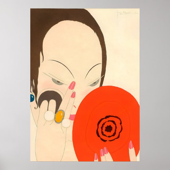 Poster MULHER COM ESPELHO VERMELHO Makeup de Beauty Fashi (Frente)