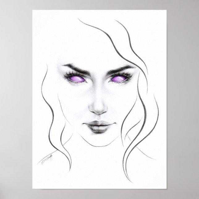 Pôster Mulher com estranhos olhos roxos Mínima Arte de Li (Frente)
