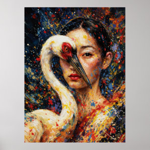 Poster Mulher com Garça Manchas Coloridas