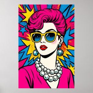 Poster Mulher com Óculos de Sol no Estilo Pop Art Glam Re