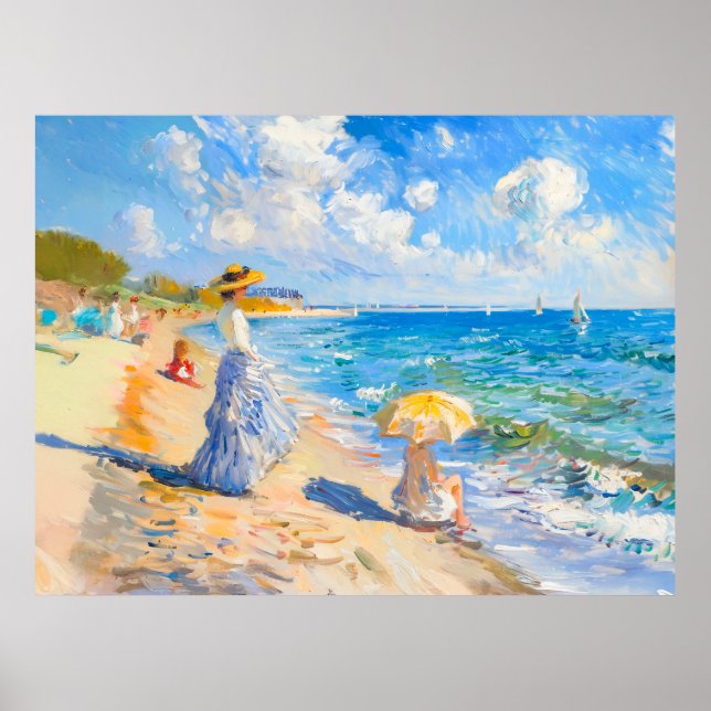 Poster Mulher com Parasol no Impressionismo de Praia (Frente)