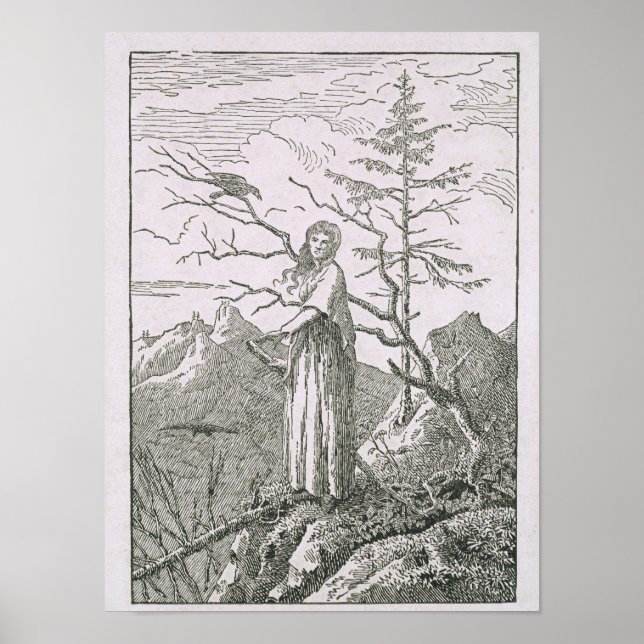 Poster Mulher com Raven, na Borda de um Precipício (Frente)