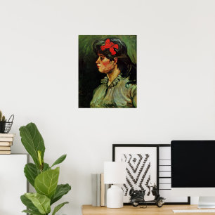 Pôster Mulher com retrato de fita vermelha por Vincent va