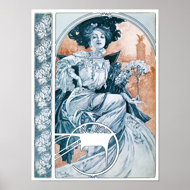 Poster Mulher com Rosa, Mucha (Frente)
