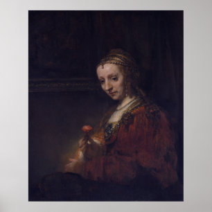 Pôster Mulher com um cravo cor-de-rosa por Rembrandt Van