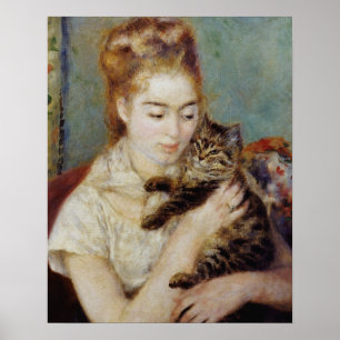 Poster Mulher com um gato por Pierre-Auguste Renoir