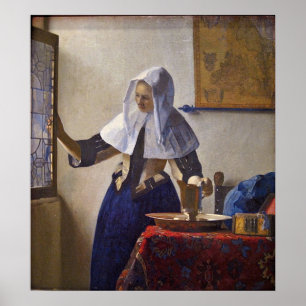 Pôster Mulher com um jarro da água. por Johannes Vermeer