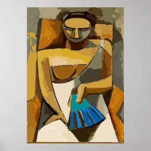 Poster Mulher com ventilador azul, adicione texto