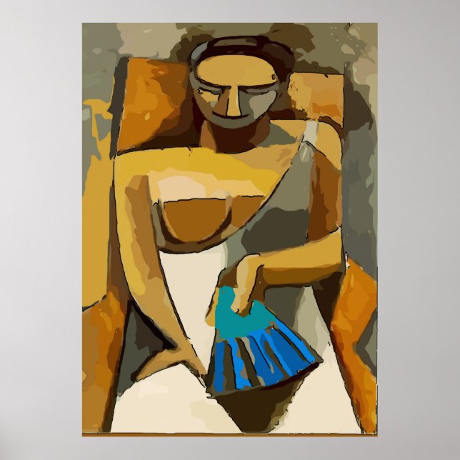 Poster Mulher com ventilador azul, adicione texto (Frente)