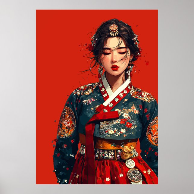 Poster Mulher Coreana Moderna em Retrato de Hanbok  (Frente)