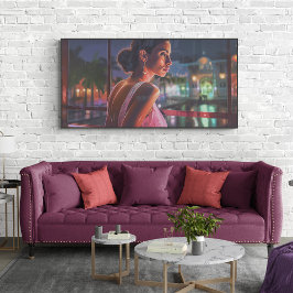 Poster Mulher Cubana Olhando Para A Pintura Em Miami