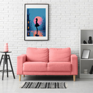 Poster Mulher da Lua Rosa Impressionista Bolha de Chiclet