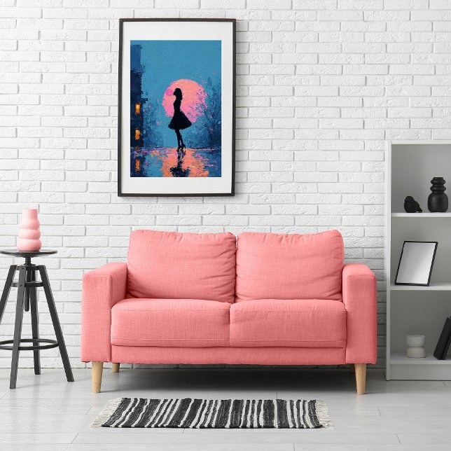 Poster Mulher da Lua Rosa Impressionista Bolha de Chiclet (Criador carregado)
