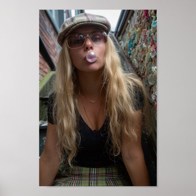 Poster Mulher da Parede de Chiclete Bolha de Goma de Masc (Frente)